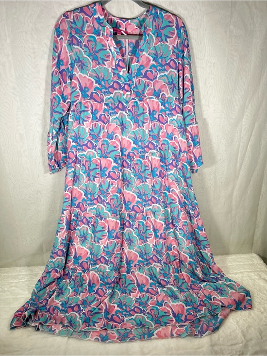 Simply Southern Dresses & Skirts - Simply Southern Pink Blue Tropical Tiered Maxi Dress NWT Small